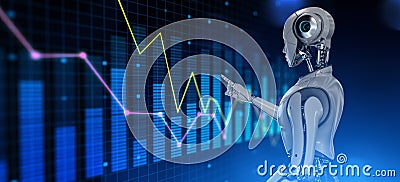 Robotic RPA big data analysis automation trading robot technology with carts and diagrams on virtual screen. 3d render Stock Photo