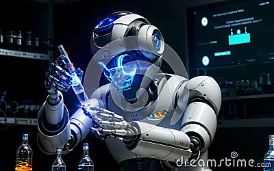 Robotic Scientists in the Lab Exploring the Future of Scientific Discovery and Innovation Stock Photo