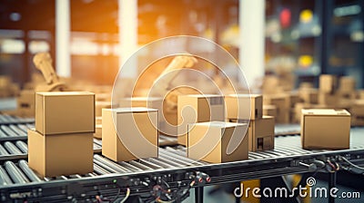 Robotic sorting hub with parcels, automated technology for efficient package distribution Stock Photo