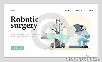 Robotic surgery banner with surgeon performing operation, vector illustration. Vector Illustration