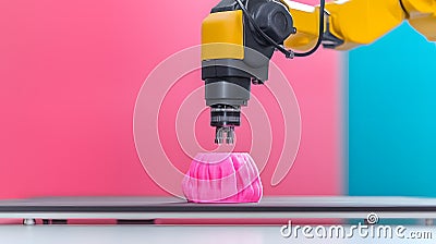 Robotic system inspecting 3D-printed object for quality Stock Photo