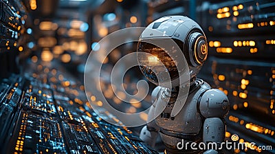 Robotic system managing resource allocation in a high-tech data center environment Stock Photo