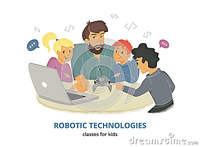 Robotic technologies classes for kids. Vector Illustration