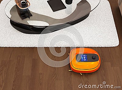 Robotic vacuum cleaner moving on flooring Stock Photo