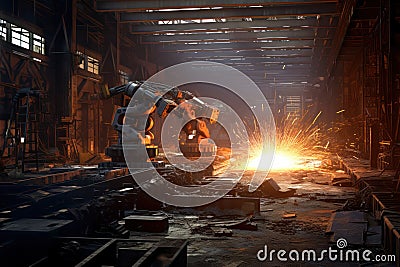 The robotic welding of steel in the steel mill Stock Photo