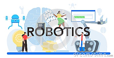 Roboticis typographic header. Robotic engineering and constructing. Vector Illustration