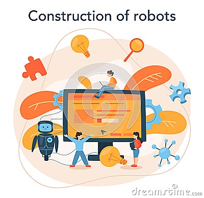 Roboticist concept. Robotic engineering and constructing. Idea of artificial Vector Illustration