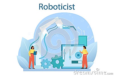 Roboticist concept set. Robotic engineering and constructing Vector Illustration