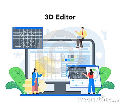 Roboticist online service or platform. Robotic engineering and constructing. Vector Illustration