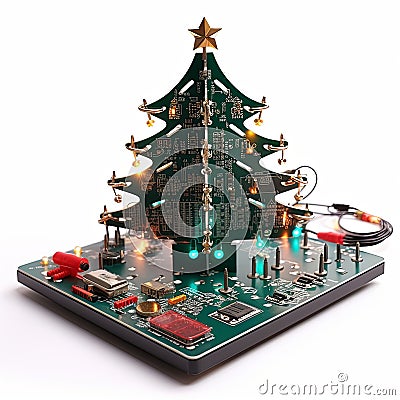 robotics arduino soldering kit modern christmas tree with lights , generated by AI Stock Photo