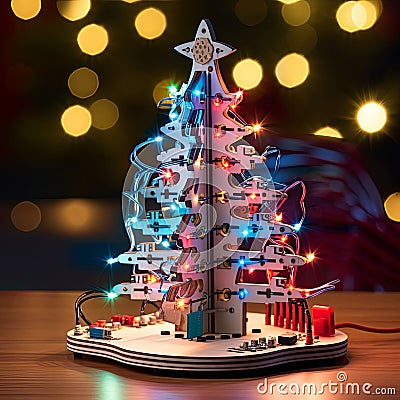 robotics arduino soldering kit modern christmas tree with lights , generated by AI Stock Photo