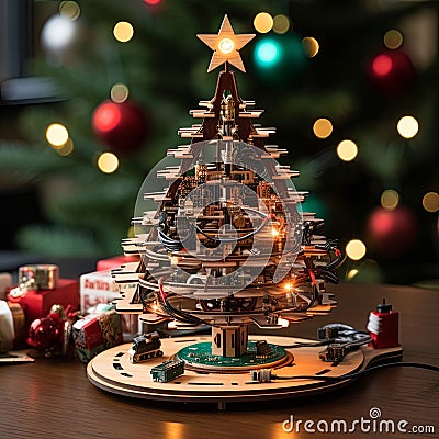 robotics arduino soldering kit modern christmas tree with lights , generated by AI Stock Photo