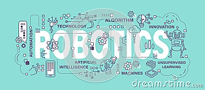 Robotics . Artificial Intelligence or AI concept . Word with outline icon art banner style . Editable stroke . Vector Vector Illustration