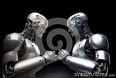 Two robots facing each other, robot competition on the black background Stock Photo