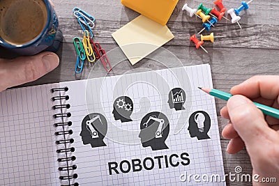 Robotics concept on a notepad Stock Photo