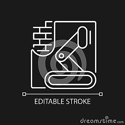 Robotics in concrete works white linear icon for dark theme Vector Illustration