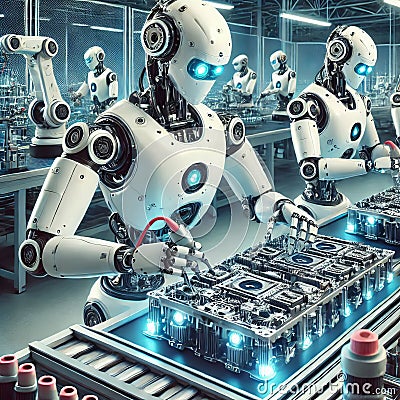 Robotics Factory Robots assembling products with efficiency and Stock Photo