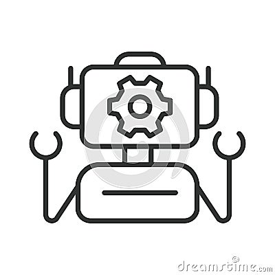 Robotics, icon in line design. Robotics, robot, automation, AI, technology, cybernetics, machinery on white background Vector Illustration