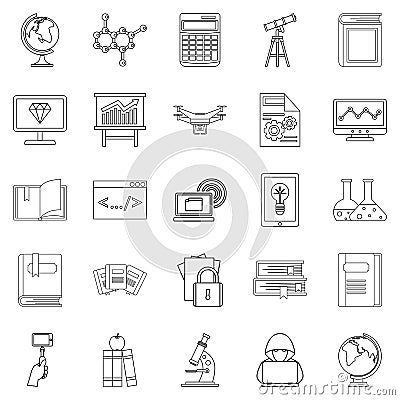 Robotics icons set, outline style Vector Illustration