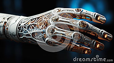 Robotics technologies, wires inside the robotic arm. Generative AI Cartoon Illustration