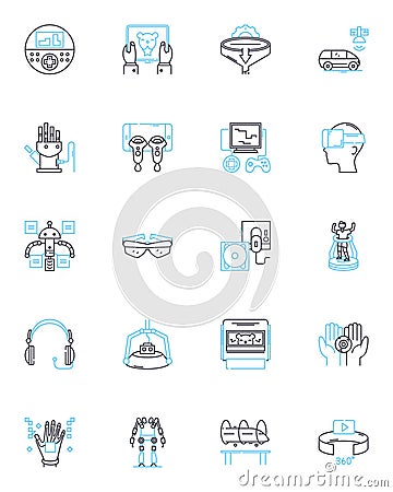 Robotics technology linear icons set. Automation, Robotics, Artificial Intelligence, Cyborgs, Humanoids, Mechanics Vector Illustration