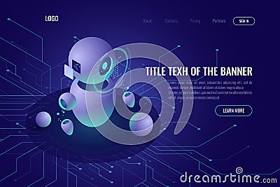 Robotics technology, machine education and artificial intelligence ai isometric icon, data processing, robotica concept Vector Illustration