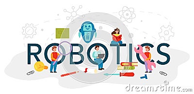 Robotics typographic header. Robot engineering and programming. Vector Illustration