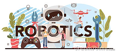 Robotics typographic header. Robotic engineering and constructing Vector Illustration