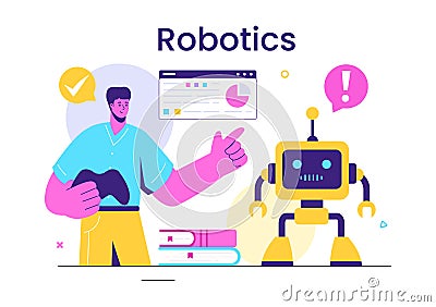 Robotics Vector Illustration of Artificial Intelligence Robots Communicating with Technology and Engineering Vector Illustration