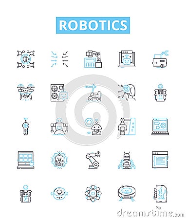 Robotics vector line icons set. Robots, Automation, AI, Machine, Learning, Engineering, Motion illustration outline Vector Illustration