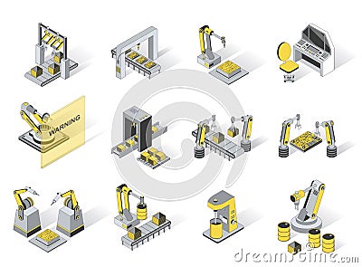 Robotization industry 3d isometric icons set. Cartoon Illustration