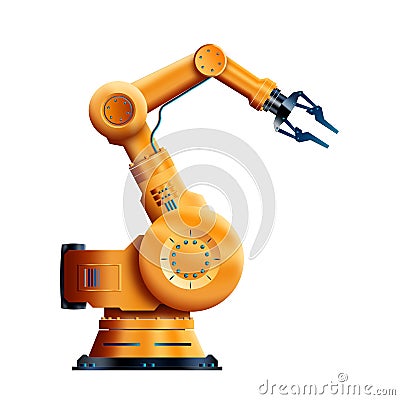 Robotization, working robot isolated on white background. The concept of a shortage of jobs, robots against people, reducing Stock Photo