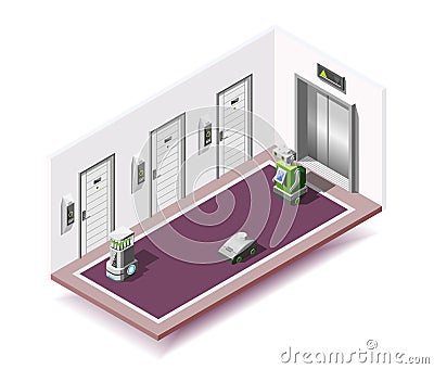 Robotized Hotels Isometric Composition Vector Illustration