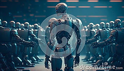 Robots army commander, automation of robotic technical processes. Stock Photo