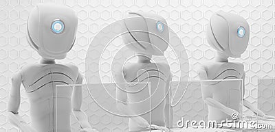 Robots artificial intelligence with screen and keyboard on desk 3d-illustration Cartoon Illustration