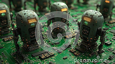 Robots Assembling Components on Circuit Boards Stock Photo