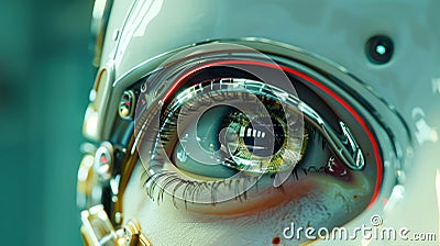 A robots camera eye with a zoomedin view of its surroundings allowing it to navigate and perform tasks with precision in Stock Photo