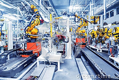 Robots in a car factory Stock Photo