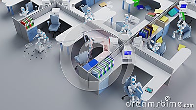 Robots going crazy in the office, office space. Stock Photo