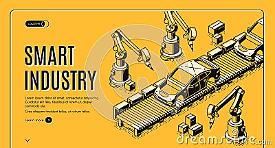 Robots hands assemble car on conveyor belt process Vector Illustration