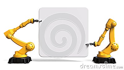 Robots holding a board Stock Photo