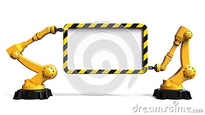 Robots holding a board Stock Photo