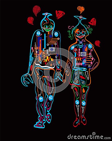 Robots Love Background Vector Illustration