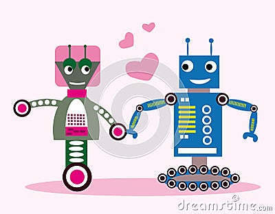 Robots in love Vector Illustration