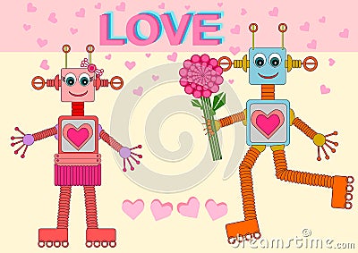 Robots in Love Vector Illustration