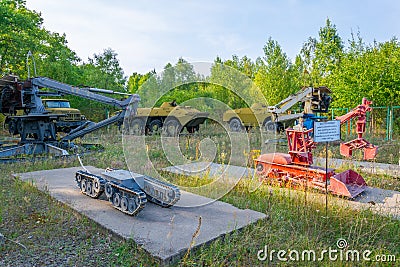 Robots and machines used during liquidation of aftermath of the chernobyl disaster in the Ukraine Stock Photo