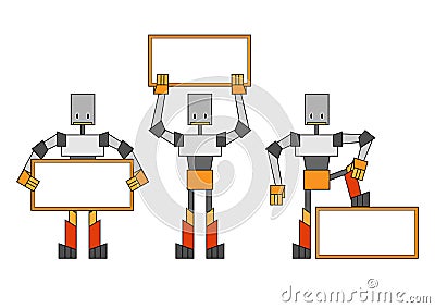 Robots with placard Vector Illustration