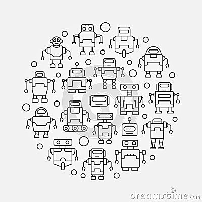 Robots round illustration. Vector circular symbol Vector Illustration