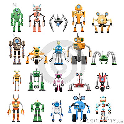 Robots Set Modular Collaborative Android Machines Vector Illustration