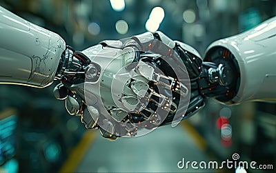 Robots shaking hands. The concept of artificial intelligence. Generative Ai Stock Photo